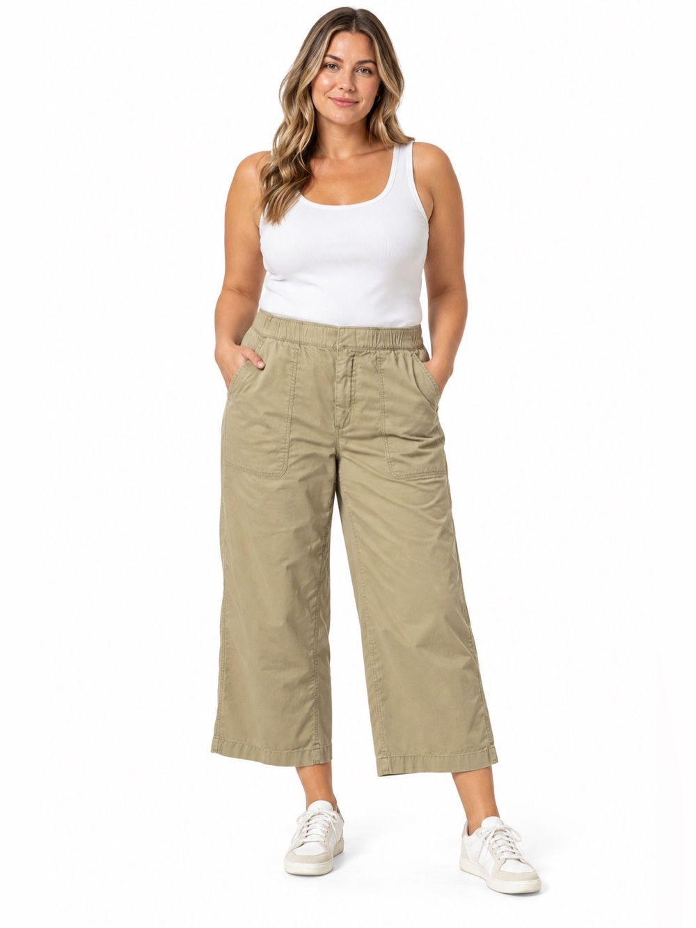 Gap Easy Wide Leg Pants Womens XL Khaki Tan Pull On Cropped Casual Neutral